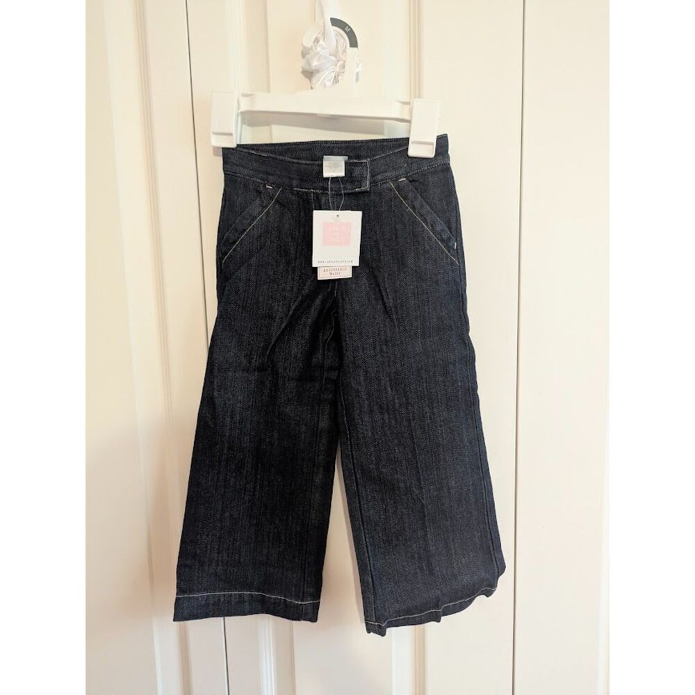 NWT Janie and Jack Girls Wide Leg Dark Blue Jeans 3 Vintage "Pink label"